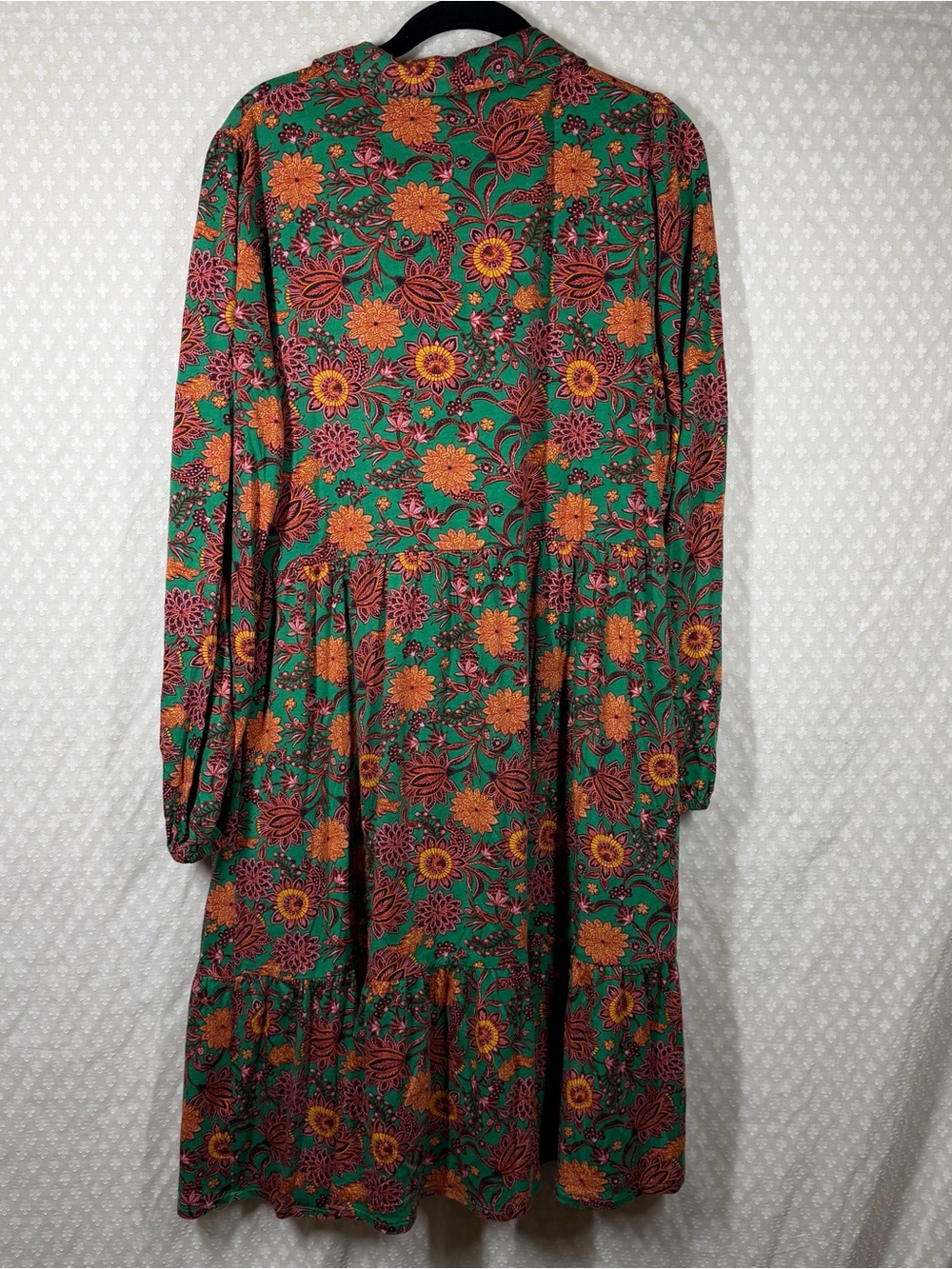 Boden Green Orange Floral Long Sleeve Midi Dress - Picture 6 of 6